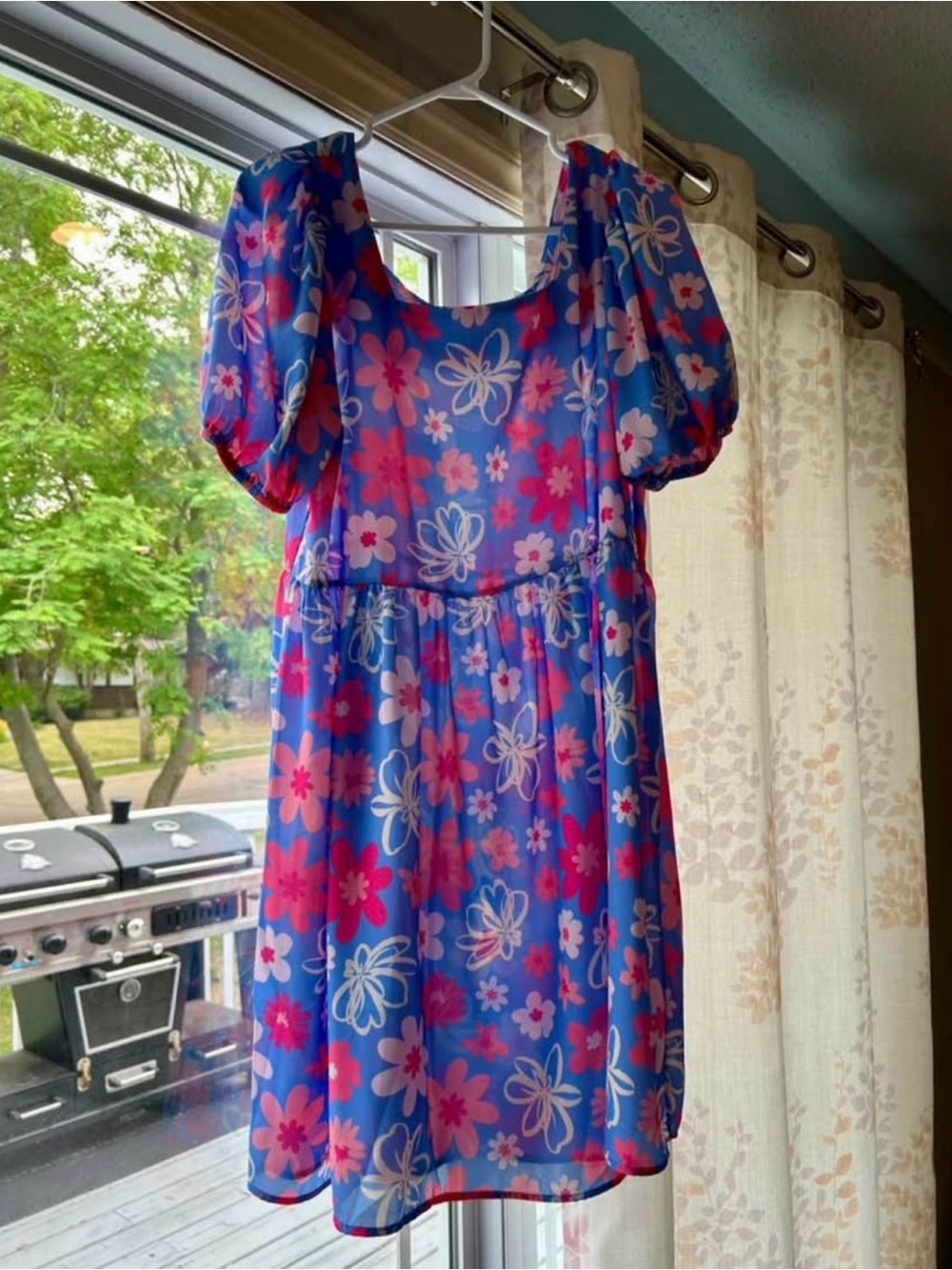 Lavender & Lace Bright Blue Floral Puff-Sleeve Mini Dress